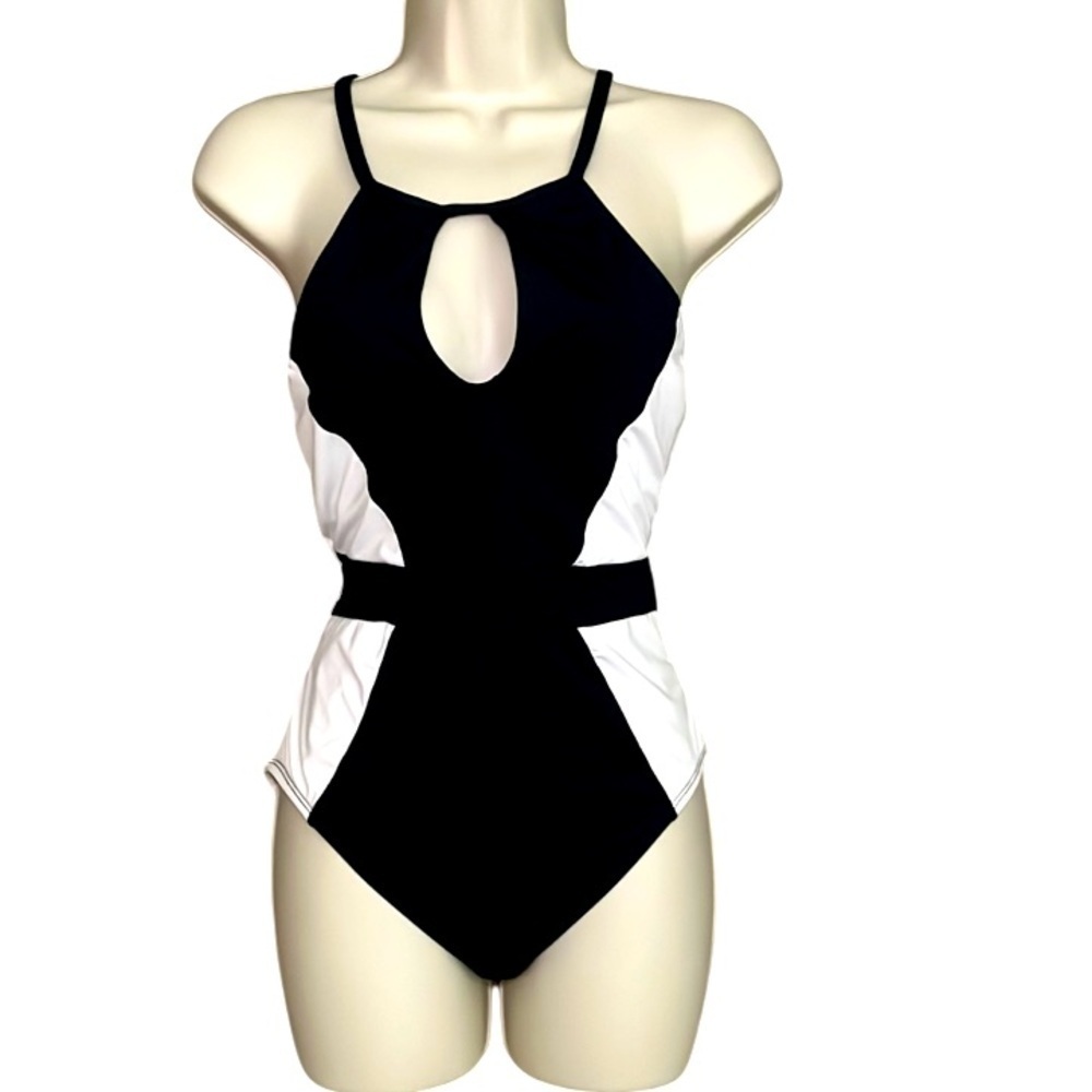 La Blanca Black and White Keyhole One Piece Swimsuit Size 8